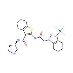 O=C(Cn1nc(C(F)(F)F)c2c1CCCC2)Nc1sc2c(c1C(=O)N[C@@H]1CCNC1)CCCC2 ZINC000058660649