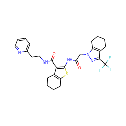 O=C(Cn1nc(C(F)(F)F)c2c1CCCC2)Nc1sc2c(c1C(=O)NCCc1ccccn1)CCCC2 ZINC000064453497