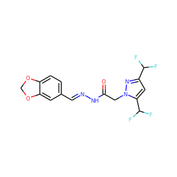 O=C(Cn1nc(C(F)F)cc1C(F)F)N/N=C/c1ccc2c(c1)OCO2 ZINC000000652351