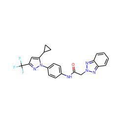 O=C(Cn1nc2ccccc2n1)Nc1ccc(-n2nc(C(F)(F)F)cc2C2CC2)cc1 ZINC000116816753