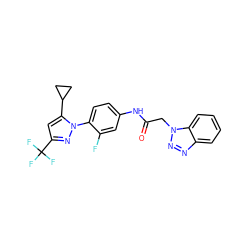 O=C(Cn1nnc2ccccc21)Nc1ccc(-n2nc(C(F)(F)F)cc2C2CC2)c(F)c1 ZINC000117448110