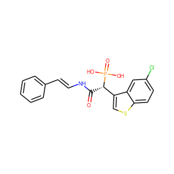 O=C(N/C=C/c1ccccc1)[C@@H](c1csc2ccc(Cl)cc12)P(=O)(O)O ZINC000040584871