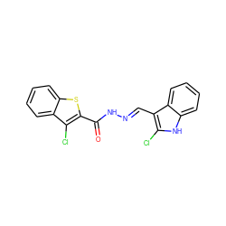 O=C(N/N=C/c1c(Cl)[nH]c2ccccc12)c1sc2ccccc2c1Cl ZINC000001308236