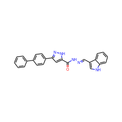 O=C(N/N=C/c1c[nH]c2ccccc12)c1cc(-c2ccc(-c3ccccc3)cc2)n[nH]1 ZINC000008578026