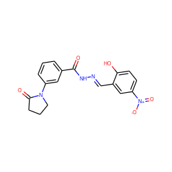 O=C(N/N=C/c1cc([N+](=O)[O-])ccc1O)c1cccc(N2CCCC2=O)c1 ZINC000061869187