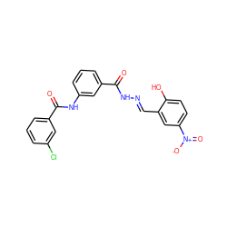 O=C(N/N=C/c1cc([N+](=O)[O-])ccc1O)c1cccc(NC(=O)c2cccc(Cl)c2)c1 ZINC000027520074