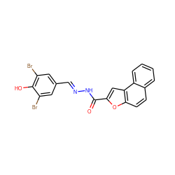 O=C(N/N=C/c1cc(Br)c(O)c(Br)c1)c1cc2c(ccc3ccccc32)o1 ZINC000002159434