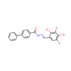 O=C(N/N=C/c1cc(Br)c(O)c(Br)c1O)c1ccc(-c2ccccc2)cc1 ZINC000040949709