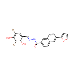 O=C(N/N=C/c1cc(Br)c(O)c(Br)c1O)c1ccc2cc(-c3ccco3)ccc2c1 ZINC000095586735