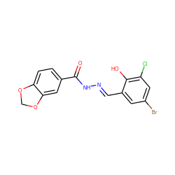 O=C(N/N=C/c1cc(Br)cc(Cl)c1O)c1ccc2c(c1)OCO2 ZINC000000682770