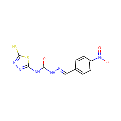 O=C(N/N=C/c1ccc([N+](=O)[O-])cc1)Nc1nnc(S)s1 ZINC000028863641