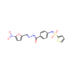 O=C(N/N=C/c1ccc([N+](=O)[O-])o1)c1ccc(NS(=O)(=O)c2cccs2)cc1 ZINC000006131393