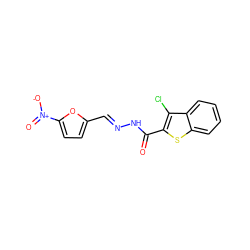 O=C(N/N=C/c1ccc([N+](=O)[O-])o1)c1sc2ccccc2c1Cl ZINC000000585178