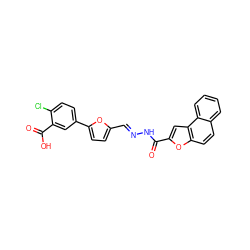 O=C(N/N=C/c1ccc(-c2ccc(Cl)c(C(=O)O)c2)o1)c1cc2c(ccc3ccccc32)o1 ZINC000002315079