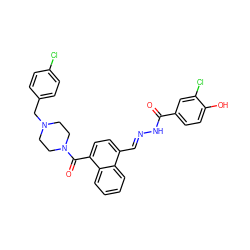 O=C(N/N=C/c1ccc(C(=O)N2CCN(Cc3ccc(Cl)cc3)CC2)c2ccccc12)c1ccc(O)c(Cl)c1 ZINC000027648725