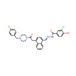 O=C(N/N=C/c1ccc(CC(=O)N2CCN(Cc3ccc(Cl)cc3)CC2)c2ccccc12)c1ccc(O)c(Cl)c1 ZINC000027653151