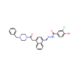 O=C(N/N=C/c1ccc(CC(=O)N2CCN(Cc3ccccc3)CC2)c2ccccc12)c1ccc(O)c(Cl)c1 ZINC000027647830