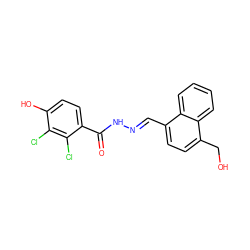 O=C(N/N=C/c1ccc(CO)c2ccccc12)c1ccc(O)c(Cl)c1Cl ZINC000013492687