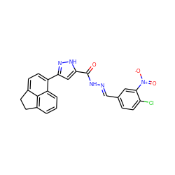 O=C(N/N=C/c1ccc(Cl)c([N+](=O)[O-])c1)c1cc(-c2ccc3c4c(cccc24)CC3)n[nH]1 ZINC000005317533