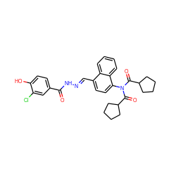 O=C(N/N=C/c1ccc(N(C(=O)C2CCCC2)C(=O)C2CCCC2)c2ccccc12)c1ccc(O)c(Cl)c1 ZINC000027651561