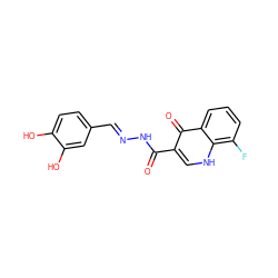 O=C(N/N=C/c1ccc(O)c(O)c1)c1c[nH]c2c(F)cccc2c1=O ZINC000653890252