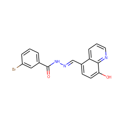 O=C(N/N=C/c1ccc(O)c2ncccc12)c1cccc(Br)c1 ZINC000001426549