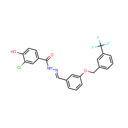 O=C(N/N=C/c1cccc(OCc2cccc(C(F)(F)F)c2)c1)c1ccc(O)c(Cl)c1 ZINC000029126444