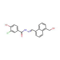 O=C(N/N=C/c1cccc2c(CO)cccc12)c1ccc(O)c(Cl)c1 ZINC000013492689