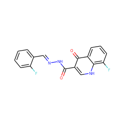 O=C(N/N=C/c1ccccc1F)c1c[nH]c2c(F)cccc2c1=O ZINC000653900916