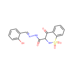 O=C(N/N=C/c1ccccc1O)C1NS(=O)(=O)c2ccccc2C1=O ZINC000040395639