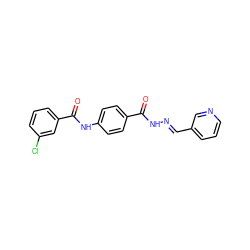 O=C(N/N=C/c1cccnc1)c1ccc(NC(=O)c2cccc(Cl)c2)cc1 ZINC000005176681