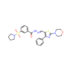 O=C(N/N=C/c1sc(N2CCOCC2)nc1-c1ccccc1)c1cccc(S(=O)(=O)N2CCCC2)c1 ZINC000012600576