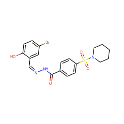 O=C(N/N=C\c1cc(Br)ccc1O)c1ccc(S(=O)(=O)N2CCCCC2)cc1 ZINC000031850090