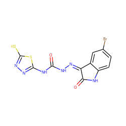 O=C(N/N=C1\C(=O)Nc2ccc(Br)cc21)Nc1nnc(S)s1 ZINC000028863675