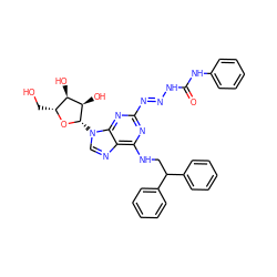 O=C(N/N=N/c1nc(NCC(c2ccccc2)c2ccccc2)c2ncn([C@@H]3O[C@H](CO)[C@@H](O)[C@H]3O)c2n1)Nc1ccccc1 ZINC000049767596