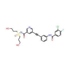 O=C(N=S(=O)(CCCO)CCCO)c1cncc(C#Cc2cccc(NC(=O)c3ccc(F)c(Cl)c3)c2)c1 ZINC001772573008