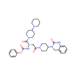 O=C(N[C@@H](CC(=O)N1CCC(N2Cc3ccccc3NC2=O)CC1)C(=O)N1CCC(N2CCCCC2)CC1)Oc1ccccc1 ZINC000084596706