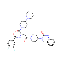 O=C(N[C@@H](CC(=O)N1CCC(N2Cc3ccccc3NC2=O)CC1)C(=O)N1CCC(N2CCCCC2)CC1)c1ccc(F)c(F)c1 ZINC000084619516