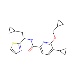 O=C(N[C@@H](CC1CC1)c1nccs1)c1ccc(C2CC2)c(OCC2CC2)n1 ZINC000207731118