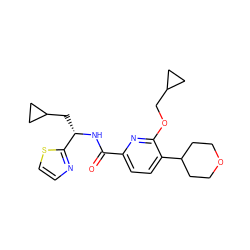 O=C(N[C@@H](CC1CC1)c1nccs1)c1ccc(C2CCOCC2)c(OCC2CC2)n1 ZINC000207729131