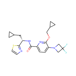 O=C(N[C@@H](CC1CC1)c1nccs1)c1ccc(N2CC(F)(F)C2)c(OCC2CC2)n1 ZINC000207733558