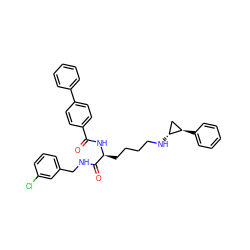 O=C(N[C@@H](CCCCN[C@@H]1C[C@H]1c1ccccc1)C(=O)NCc1cccc(Cl)c1)c1ccc(-c2ccccc2)cc1 ZINC000143724125