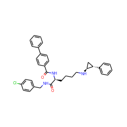 O=C(N[C@@H](CCCCN[C@H]1C[C@@H]1c1ccccc1)C(=O)NCc1ccc(Cl)cc1)c1ccc(-c2ccccc2)cc1 ZINC000205985292