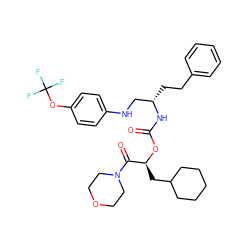 O=C(N[C@@H](CCc1ccccc1)CNc1ccc(OC(F)(F)F)cc1)O[C@@H](CC1CCCCC1)C(=O)N1CCOCC1 ZINC000014971843