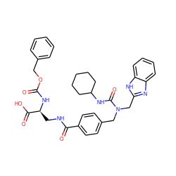 O=C(N[C@@H](CNC(=O)c1ccc(CN(Cc2nc3ccccc3[nH]2)C(=O)NC2CCCCC2)cc1)C(=O)O)OCc1ccccc1 ZINC000003925880