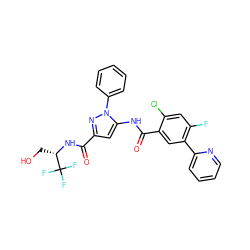 O=C(N[C@@H](CO)C(F)(F)F)c1cc(NC(=O)c2cc(-c3ccccn3)c(F)cc2Cl)n(-c2ccccc2)n1 ZINC001772603175