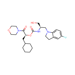 O=C(N[C@@H](CO)CN1CCc2cc(F)ccc21)O[C@@H](CC1CCCCC1)C(=O)N1CCOCC1 ZINC000014971825