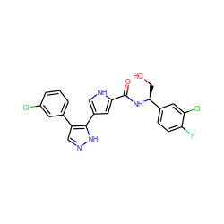 O=C(N[C@@H](CO)c1ccc(F)c(Cl)c1)c1cc(-c2[nH]ncc2-c2cccc(Cl)c2)c[nH]1 ZINC000014959283