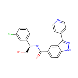 O=C(N[C@@H](CO)c1cccc(Cl)c1)c1ccc2[nH]nc(-c3ccncc3)c2c1 ZINC000653845400