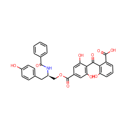 O=C(N[C@@H](COC(=O)c1cc(O)c(C(=O)c2c(O)cccc2C(=O)O)c(O)c1)Cc1ccc(O)cc1)c1ccccc1 ZINC000014944086